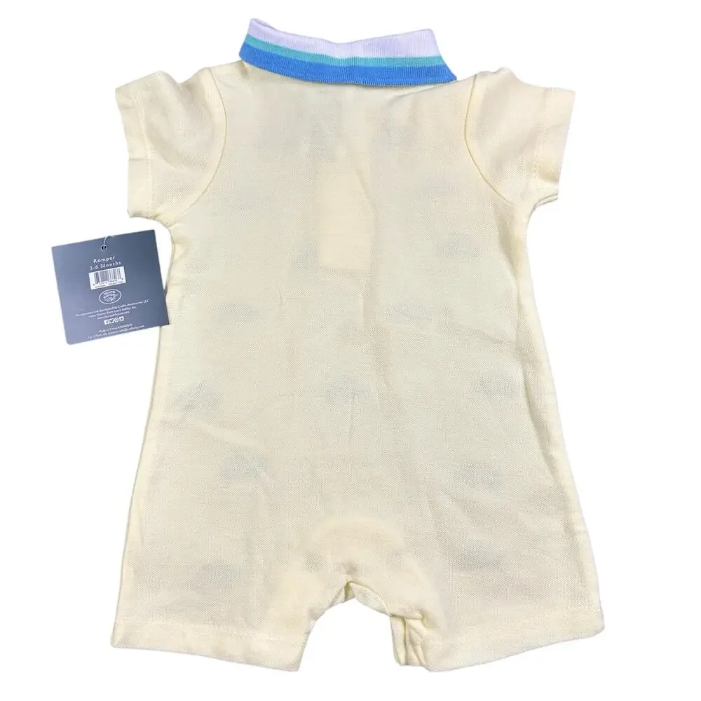 Laura Ashley Baby Romper 3-6 Months Yellow Blue White Turtle Collared One Piece